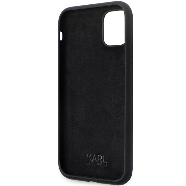 Husă pentru Karl Lagerfeld iPhone 11 KLHCN61SMHKNPK black HC Silicone Ikonik Metal Pin – Negru