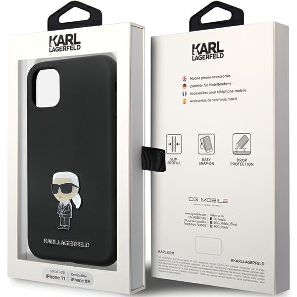 Husă pentru Karl Lagerfeld iPhone 11 KLHCN61SMHKNPK black HC Silicone Ikonik Metal Pin – Negru