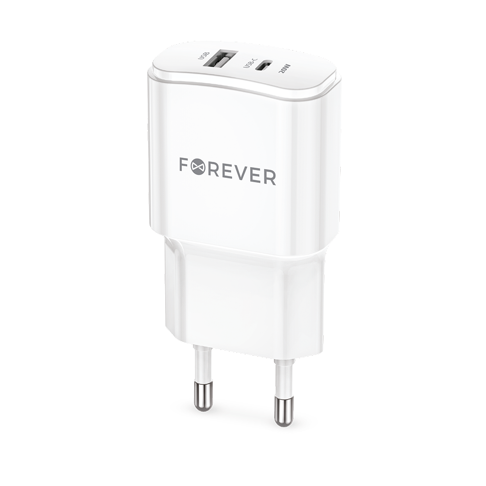Incarcator Forever Tc-01-20ac PD QC 1x Usb-c 1x USB 20W Alb
