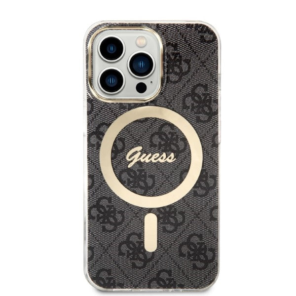 Set Guess husă + încărcător pentru iPhone 13 Pro 6,1″ GUBPP13LH4EACSK, carcasă rigidă neagră 4G Print, MagSafe