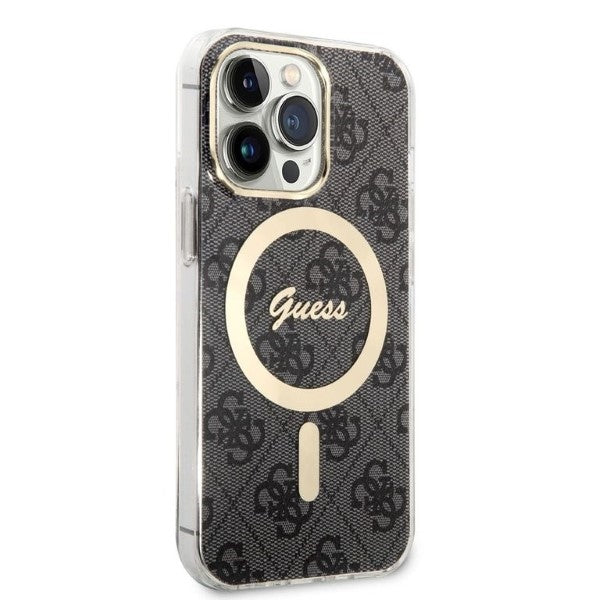 Set Guess husă + încărcător pentru iPhone 13 Pro 6,1″ GUBPP13LH4EACSK, carcasă rigidă neagră 4G Print, MagSafe