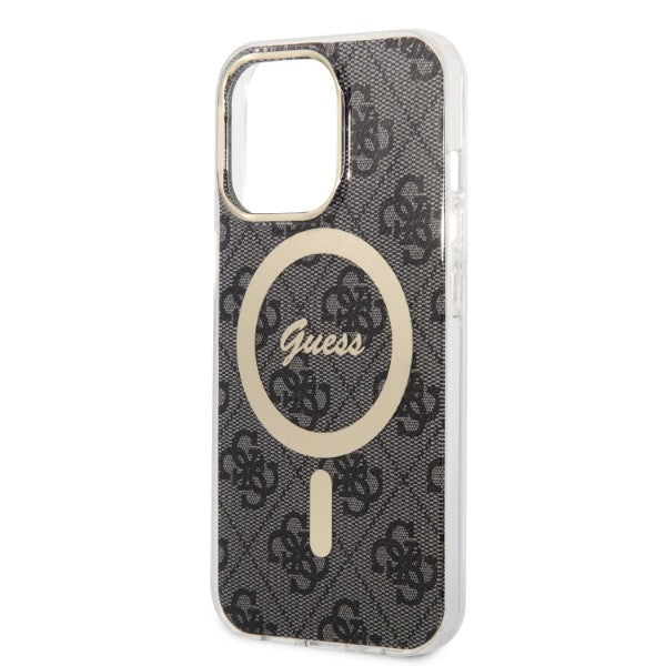 Set Guess husă + încărcător pentru iPhone 13 Pro 6,1″ GUBPP13LH4EACSK, carcasă rigidă neagră 4G Print, MagSafe