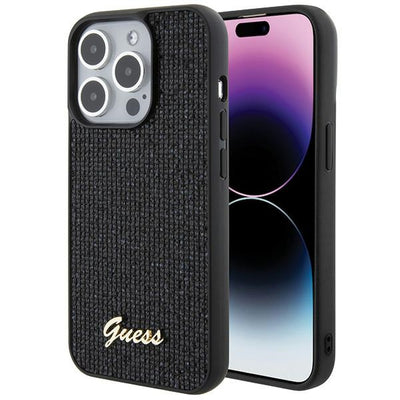 Husa Guess pentru iPhone 15 Pro 6,1" Negru HC PU Disco Script Metal
