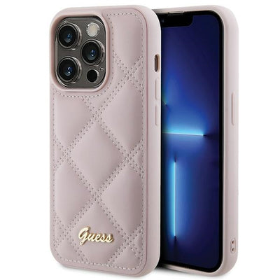 Husa Guess pentru iPhone 15 Pro 6,1" Roz HC PU Quilted Metal Logo