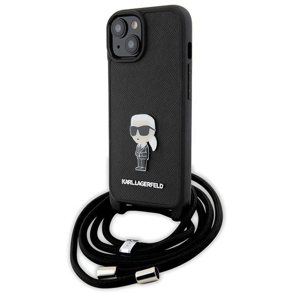 Karl Lagerfeld case for iPhone 15 6,1" KLHCP15SSASKNPSK black HC Saffiano Ikonik Metal Pin Monogram Crossbody