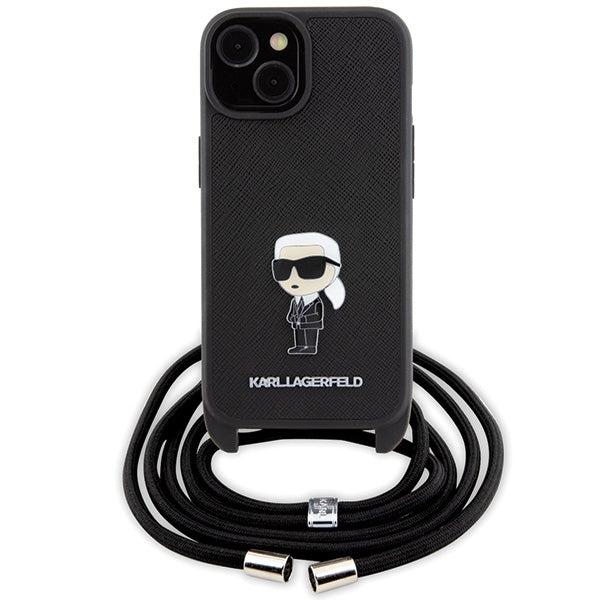 Karl Lagerfeld case for iPhone 15 6,1" KLHCP15SSASKNPSK black HC Saffiano Ikonik Metal Pin Monogram Crossbody