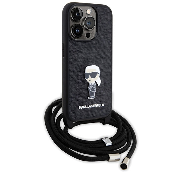 Karl Lagerfeld case for iPhone 15 Pro 6,1" KLHCP15LSASKNPSK black HC Saffiano Ikonik Metal Pin Monogram Crossbody