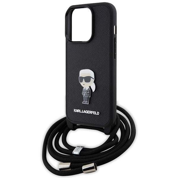 Karl Lagerfeld case for iPhone 15 Pro 6,1" KLHCP15LSASKNPSK black HC Saffiano Ikonik Metal Pin Monogram Crossbody