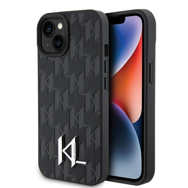 Husă pentru iPhone 15 Karl Lagerfeld 6,1" KLHCP15SPKLPKLK black HC Hot Stamp Monogram KL Metal Logo – Negru