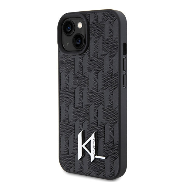 Husă pentru iPhone 15 Karl Lagerfeld 6,1" KLHCP15SPKLPKLK black HC Hot Stamp Monogram KL Metal Logo – Negru