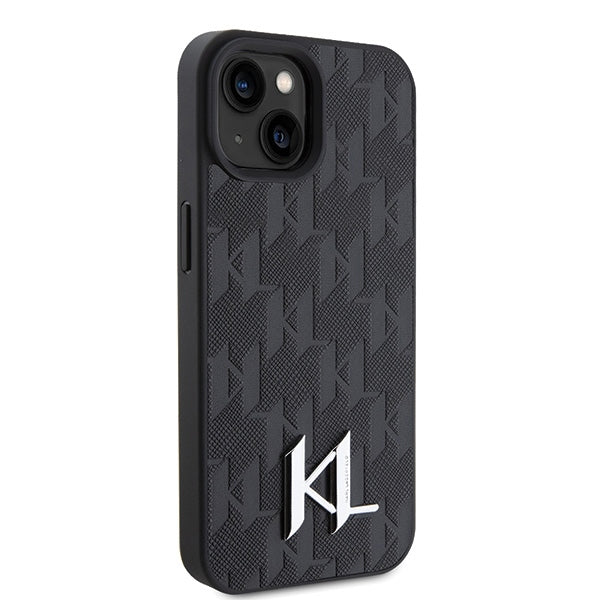 Husă pentru iPhone 15 Karl Lagerfeld 6,1" KLHCP15SPKLPKLK black HC Hot Stamp Monogram KL Metal Logo – Negru
