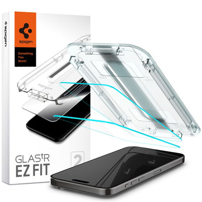 Folie Spigen sticla Glas.tr "EZ FIT" 2-pack pentru iPhone 15 Pro Max 6,7" Transparent