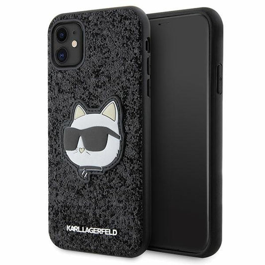 Karl Lagerfeld case for iPhone 11 / XR KLHCN61G2CPK black hardcase Glitter Choupette Patch