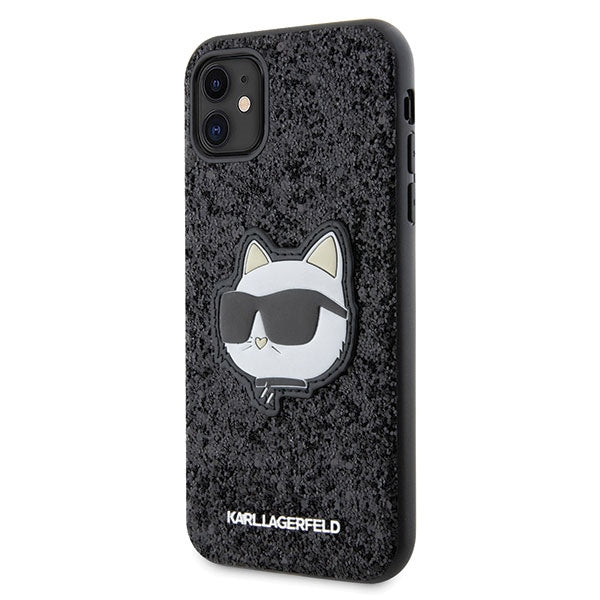 Husă pentru Karl Lagerfeld iPhone 11 / XR KLHCN61G2CPK black hard Glitter Choupette Patch – Negru