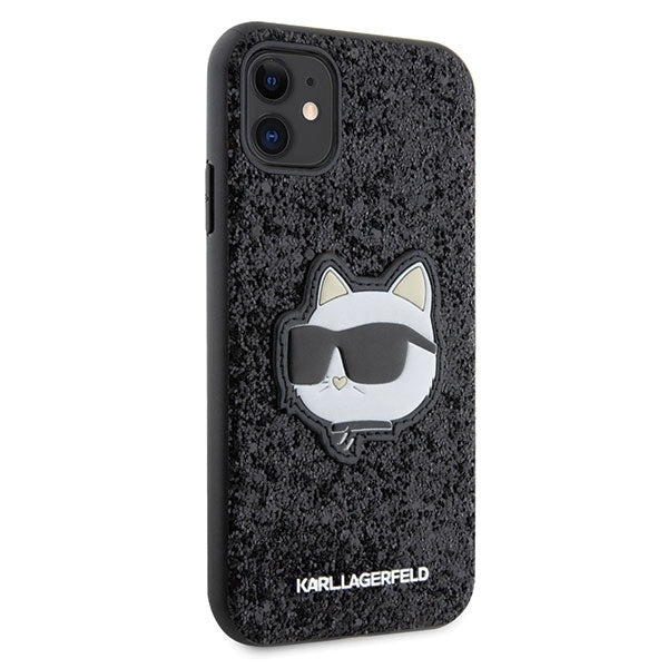 Husă pentru Karl Lagerfeld iPhone 11 / XR KLHCN61G2CPK black hard Glitter Choupette Patch – Negru