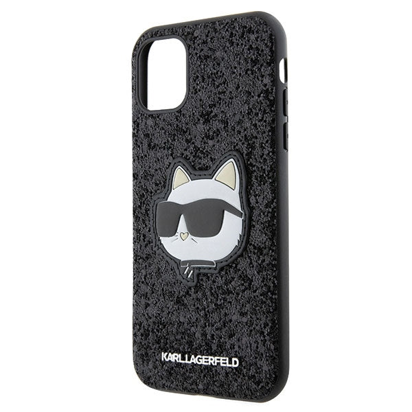Husă pentru Karl Lagerfeld iPhone 11 / XR KLHCN61G2CPK black hard Glitter Choupette Patch – Negru