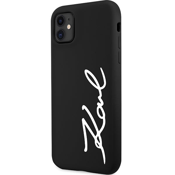 Husă pentru Karl Lagerfeld iPhone 11 / XR KLHCN61SKSVGK black hard Silicone Signature – Negru