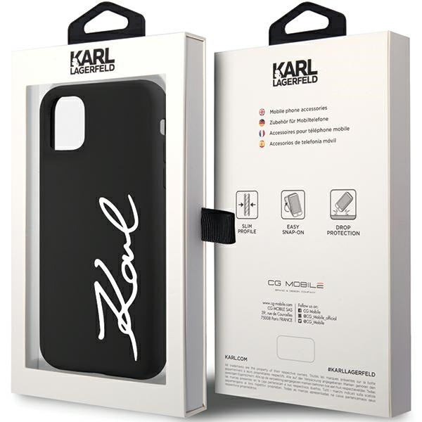 Husă pentru Karl Lagerfeld iPhone 11 / XR KLHCN61SKSVGK black hard Silicone Signature – Negru