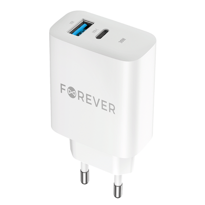 Incarcator Forever Tc-07-30ac PD QC 1x Usb-c 1x USB 30W Alb