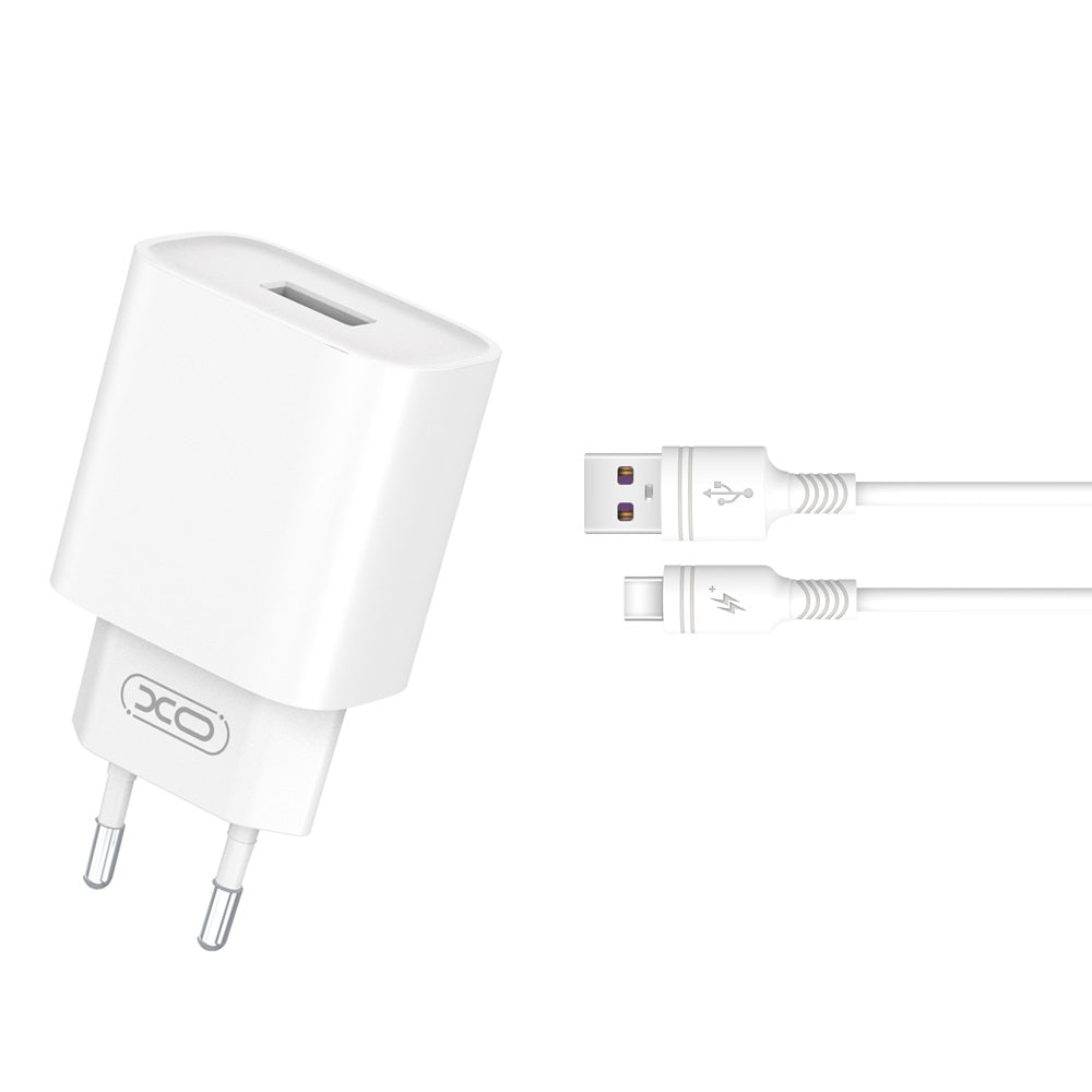 Cablu XO Incarcator priza Ce02d QC 3.0 18W 1x USB Alb + Usb-c