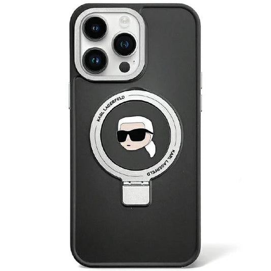 Husă pentru iPhone 15 Karl Lagerfeld 6,1" KLHMP15SHMRSKHK black HC Magsafe Ringstand KH – Negru