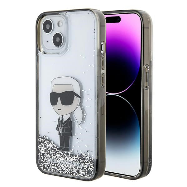 Husă pentru iPhone 15 Karl Lagerfeld 6,1" KLHCP15SLKKNSK transparentna hard Liquid Glitter Ikonik – Transparent