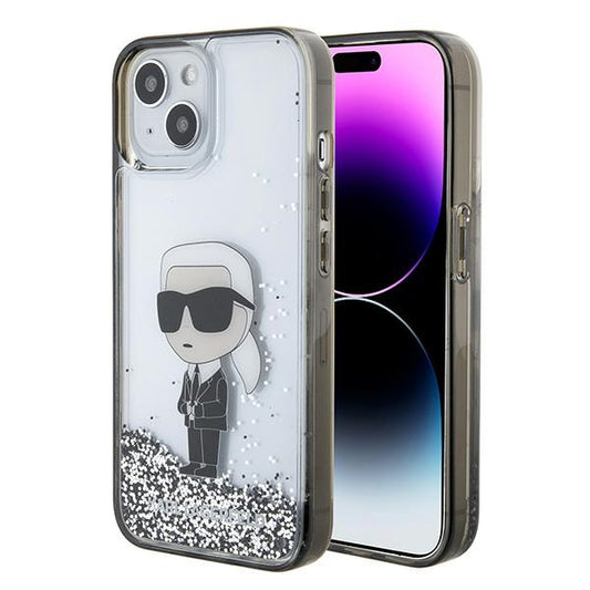 Husă pentru iPhone 15 Karl Lagerfeld 6,1" KLHCP15SLKKNSK transparentna hard Liquid Glitter Ikonik – Transparent