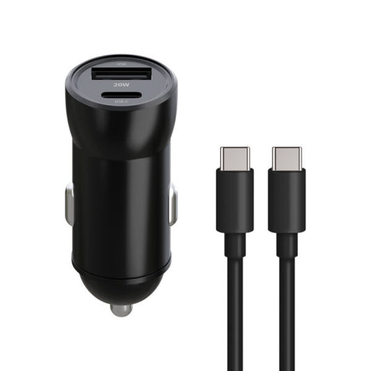 Încărcător auto Maxlife MXCC‑04 PD QC 1x USB‑C 1x USB 20W negru + cablu USB‑C – USB‑C 60W