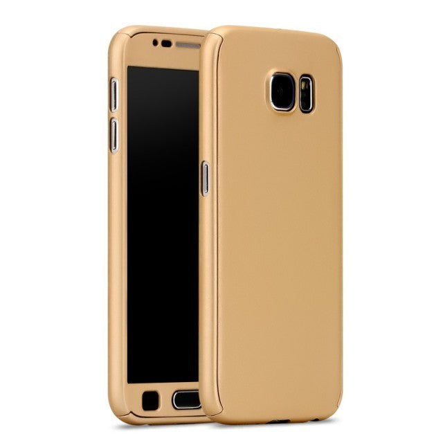 Husa 360 Grade Plastic + sticla Samsung Galaxy A8 Plus 2018, Auriu