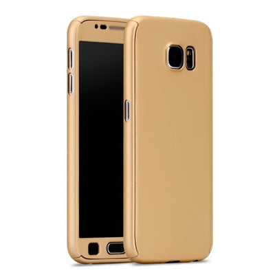 Husa 360 Grade Plastic + sticla Samsung Galaxy A8 Plus 2018, Auriu