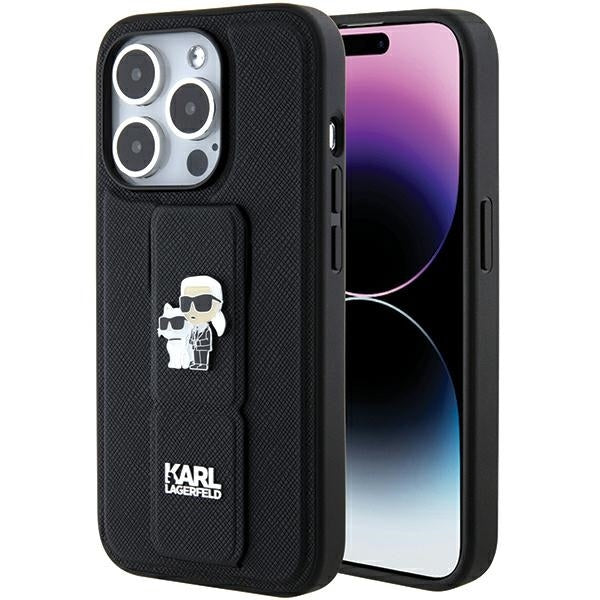 Husa Karl Lagerfeld pentru iPhone 15 Pro Max 6,7" Negru HC Gripstand Saffiano KC Pins