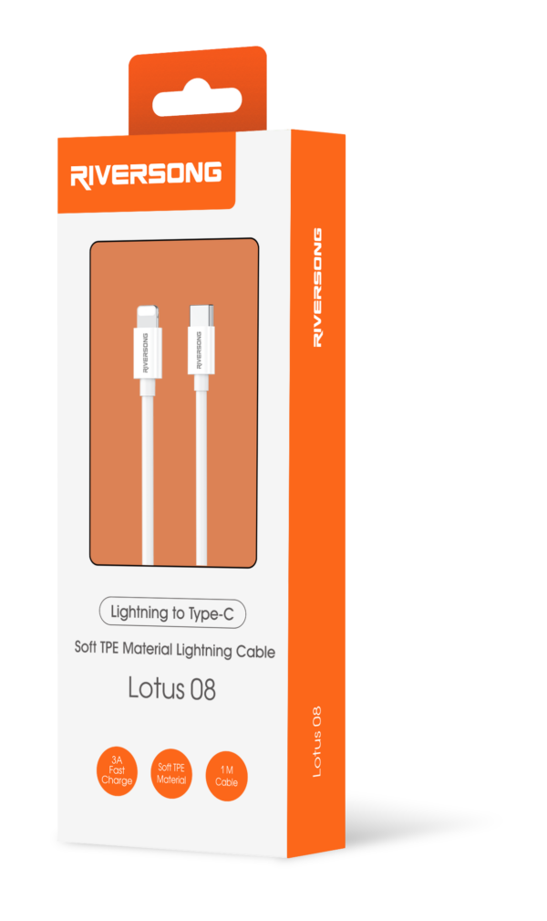 Riversong cablu Lotus 08 USB-C - Lightning 1,0m 3A light Gri CL76