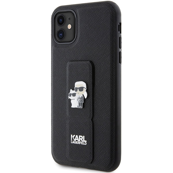 Husă pentru Karl Lagerfeld iPhone 11 KLHCN61GSAKCPK black HC GRIPSTAND SAFFIANO KC PINS – Negru