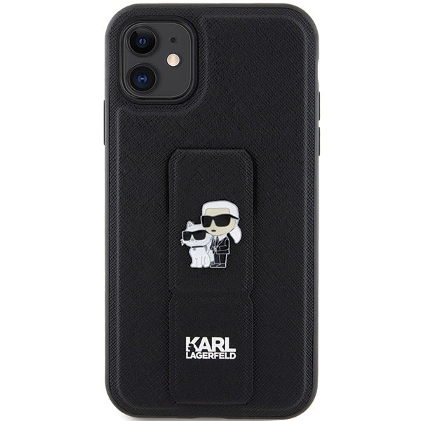 Husă pentru Karl Lagerfeld iPhone 11 KLHCN61GSAKCPK black HC GRIPSTAND SAFFIANO KC PINS – Negru