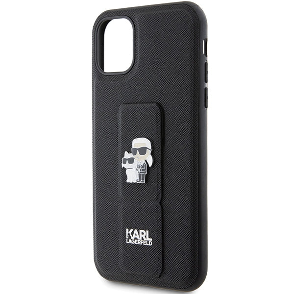 Husă pentru Karl Lagerfeld iPhone 11 KLHCN61GSAKCPK black HC GRIPSTAND SAFFIANO KC PINS – Negru