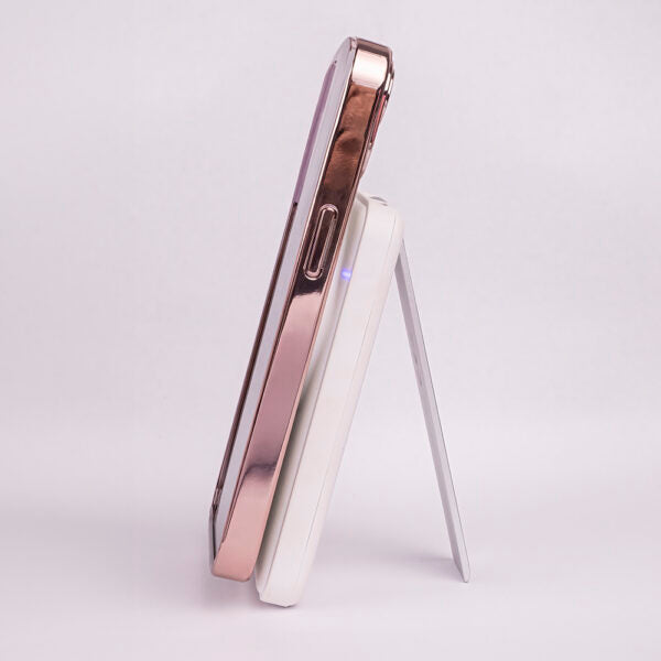 Stație de încărcare wireless magnetică Forever MACS‑100 cu power bank, albă, 5‑în‑1