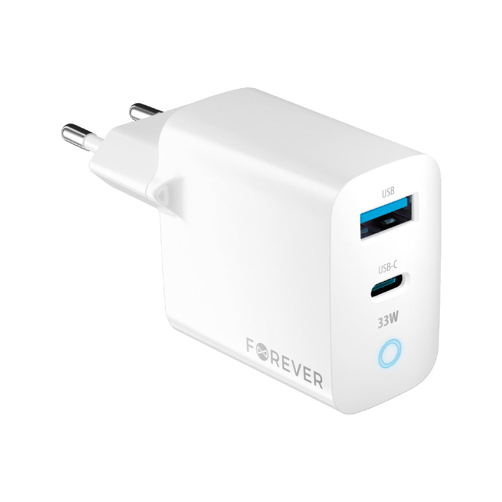 Incarcator Forever Tc-06-33ac Gan PD QC 1x Usb-c 1x USB 33W Alb
