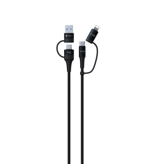 Devia cablu 4in1 Extreme EC504 PD USB-C + USB - USB-C + Lightning 1,5 m Negru