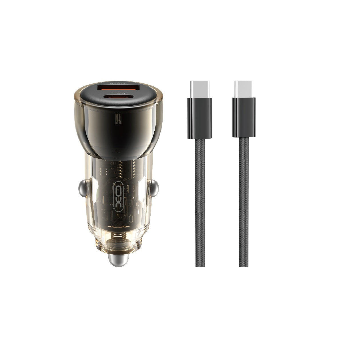 Cablu XO Incarcator auto Cc60 60W 1x USB 1x Usb-c Negru + Usb-c - Usb-c