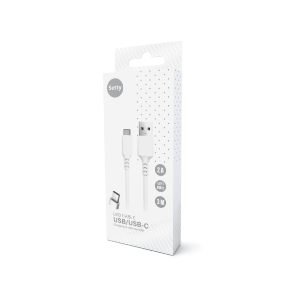 Setty cablu USB - USB-C 3,0 m 2A Alb NEW