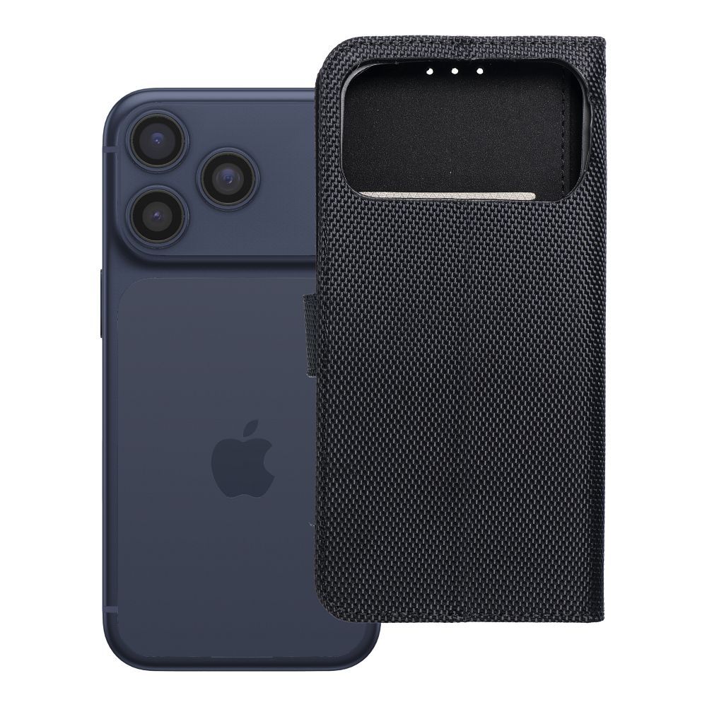 Husa 4Card Rfid Flip pentru iPhone 17 PRO MAX / 18 PRO MAX Anti-theft Tech Fabric Negru