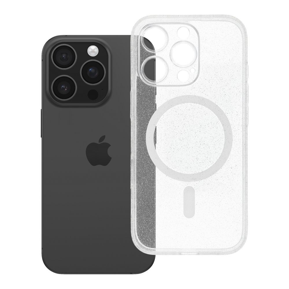 Husa Transparent Mag pentru iPhone 16 PRO - Glitter (STR / Camera Protection) Compatible cu Magsafe Transparent Glitter