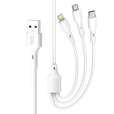 Cablu XO Nb230 3w1 USB - Lightning + Usb-c + Microusb 1,0m 2,4A Alb