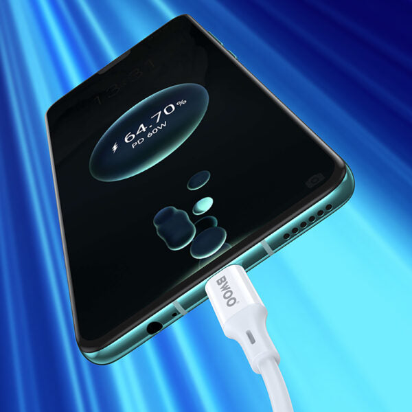 BWOO cablu USB-C - USB-C 1m 60W ABS + TPE X282 C-C Alb