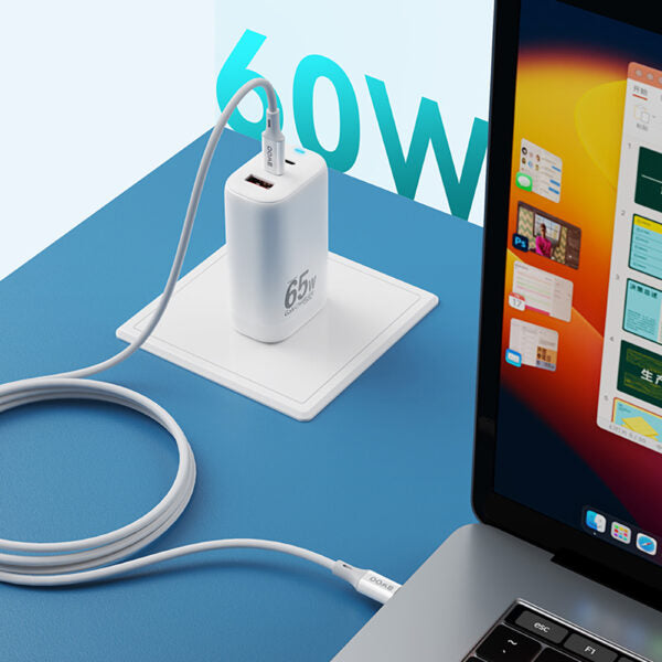 BWOO cablu USB-C - USB-C 1m 60W ABS + TPE X282 C-C Alb
