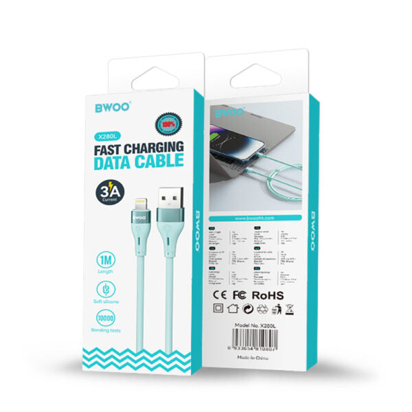 BWOO cablu USB - Lightning 1m 3A Minimalist Silicone Alb X280L
