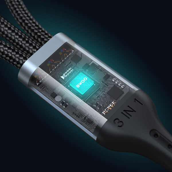 BWOO 3-in-1 cablu USB - USB-C, Lightning, Micro USB 1,2M 3A X274 Negru