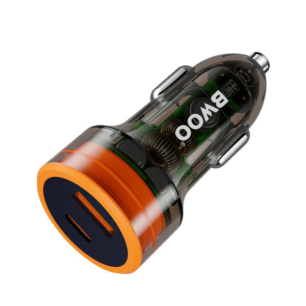 BWOO – Încărcător Auto PD, 1×USB‑C + USB‑A, 38W, Transparent