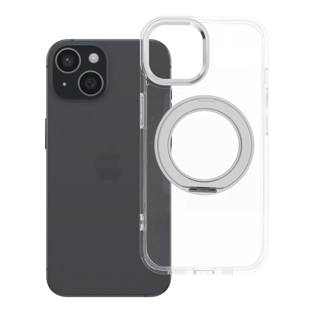 Husa pentru iPhone 15 Frame Circle Stand Compatible cu Magsafe Transparent