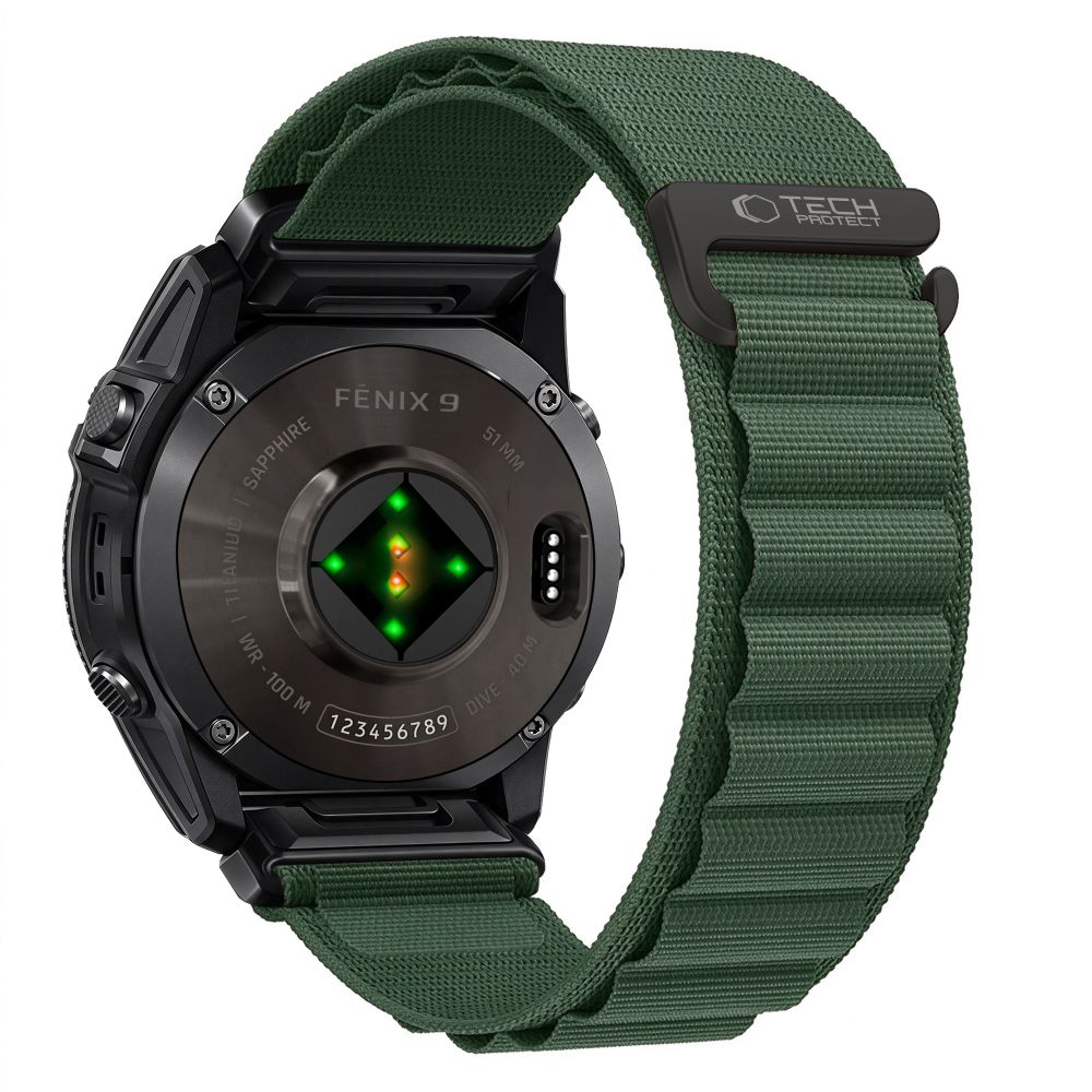 Curea Tech-protect Nylon Pro Garmin Fenix 5X / 5X Plus / 6X / 6X Pro / 7X / 8 / 8 Pro / 9 / 9 Pro (51 Mm) Military Verde